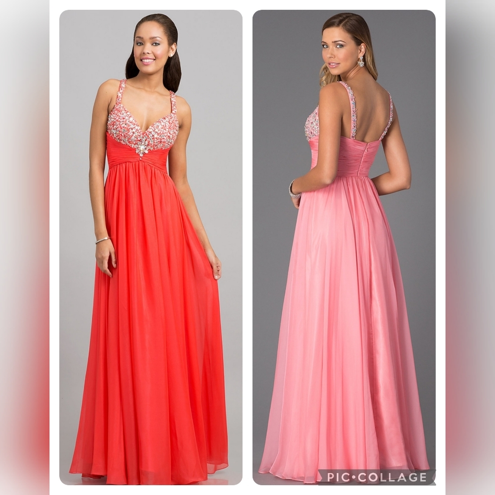 Nina Canacci Formal Pink Beaded Rhinestones Sequins Formal Chiffon Dress Size 4